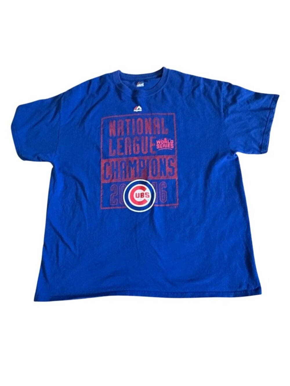 Majestic MLB Baseball Chicago Cubs Short Sleeve '2016' T-Shirt-Blue-XL-GUC